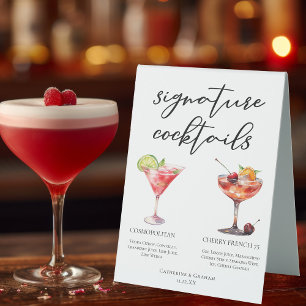 Plaque De Table Cerise cosmopolite Français 75 Cocktails Menu