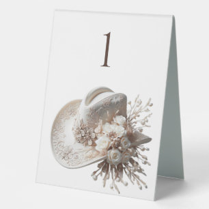 Plaque De Table Chapeau de Cowgirl Blanc avec Fleurs de Mariage