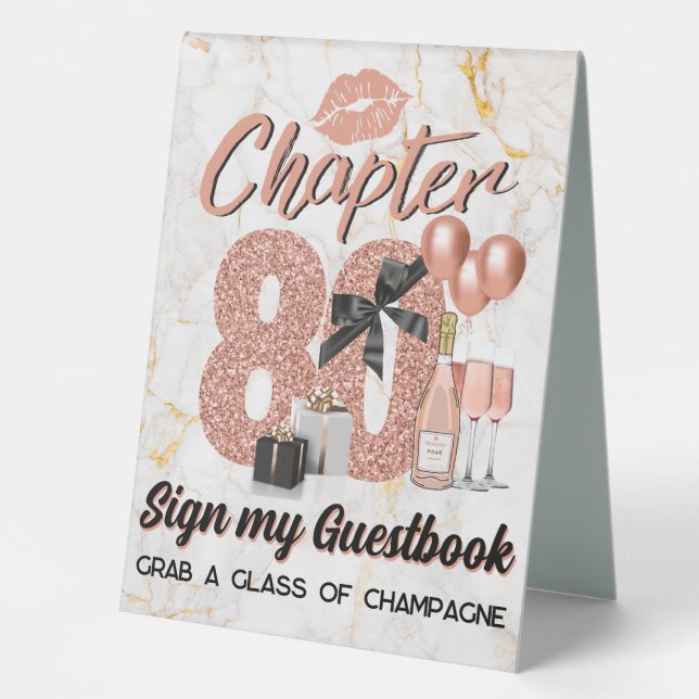 Plaque De Table Chapitre 80 Or Rose 80e anniversaire Elégant (Recto)