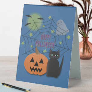 Plaque De Table Chat noir et Citrouille pas effrayant Halloween