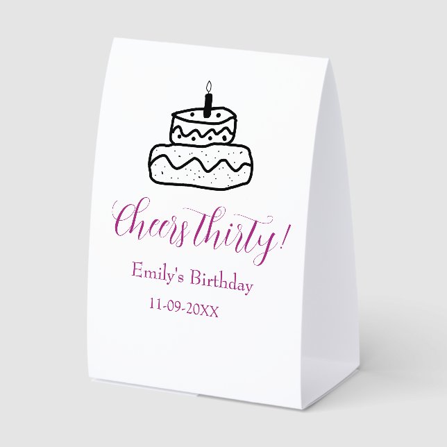 Plaque De Table Cheers thirty birthday cake black scribble hand (Recto)