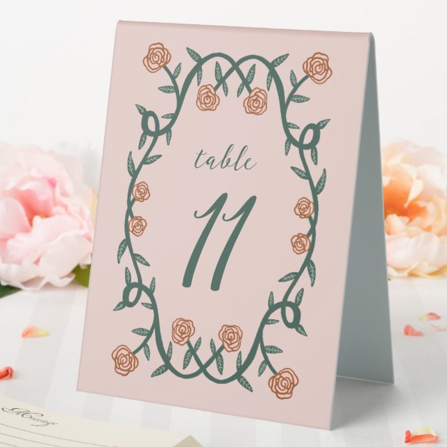 Plaque De Table Chic cadre Rose élégant Botanique Floral VertRose (In SItu (Mariage))