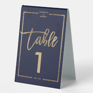 Plaque De Table Chic or cadre script marine bleu table numéro