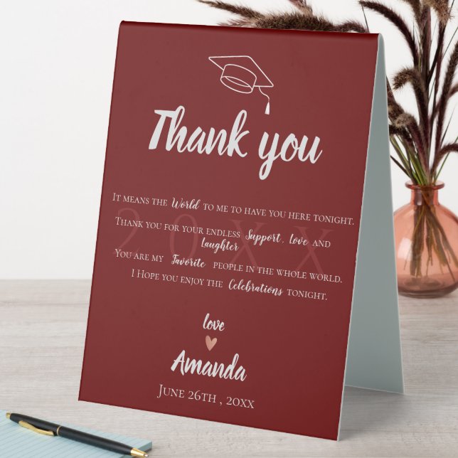 Plaque De Table Classe de Merci de graduation photo blanc rouge 20 (En SItu (Tableau))