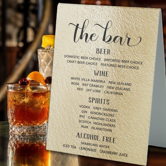 Plaque De Table Classic Rippled Gold Bar Menu Panneau debout (Créateur téléchargé)