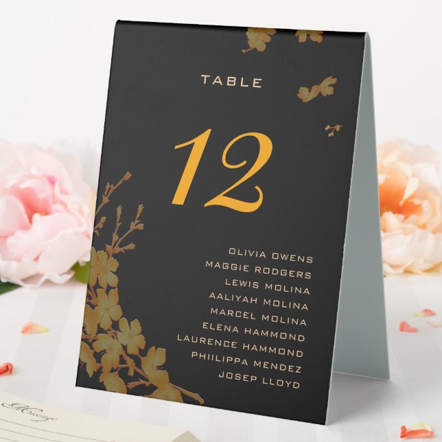 Plaque De Table Classy Black Gold Floral Noms d'invités Numéro de  (In SItu (Mariage))