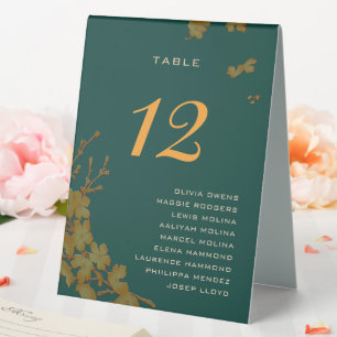 Plaque De Table Classy Emerald Green Gold Floral Noms d'hôtes