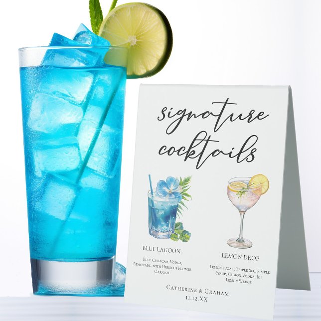 Plaque De Table Coastal Mariage Signature Cocktails Menu (Créateur téléchargé)