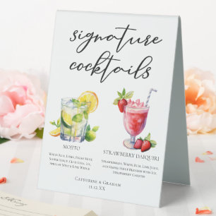 Plaque De Table Cocktails cubains Mojito Strawberry Daiquiri Menu