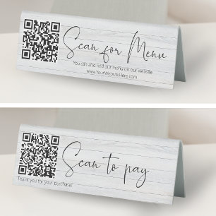 Plaque De Table Code QR Bois Blanc Scannez pour Payer + Scannez po