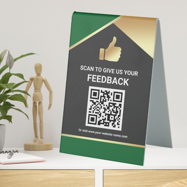 Plaque De Table Code QR de Commentaires de Clients sur Green Gold (Créateur téléchargé)