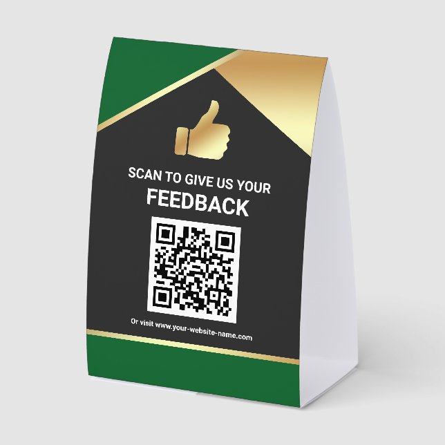 Plaque De Table Code QR de Commentaires de Clients sur Green Gold (Recto)