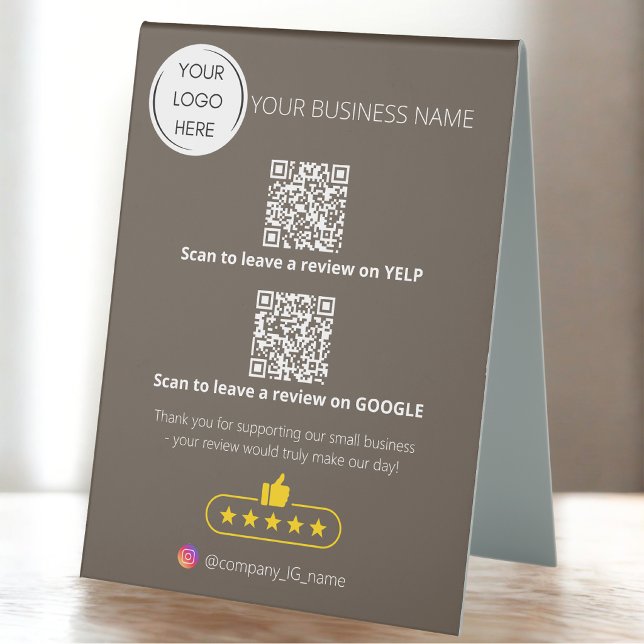 Plaque De Table Code QR de logo d'avis commercial GOOGLE et YELP (Créateur téléchargé)