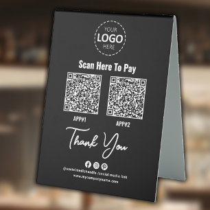 Plaque De Table Code QR de paiement sans contact personnalisé noir