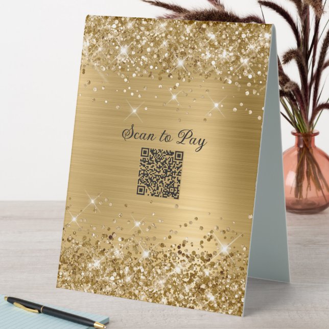 Plaque De Table Code QR de paiement scintillant or Glam (En SItu (Tableau))