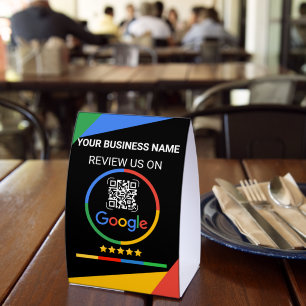Plaque De Table Code QR de révision Google avec étoiles noir