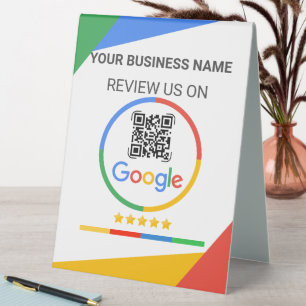 Plaque De Table Code QR de révision Google blanc moderne