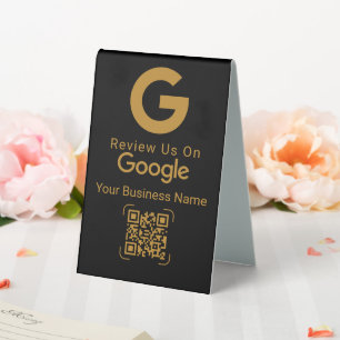 Plaque De Table Code QR de révision Google Or Noir Entreprise