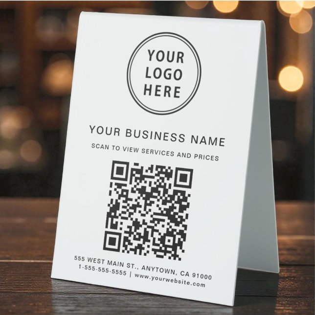 Plaque De Table Code QR du logo de l'entreprise (Business Logo QR Code Table Tent)