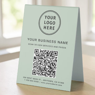 Plaque De Table Code QR du logo de l'entreprise Vert Sauge