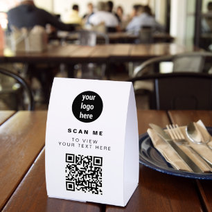 Plaque De Table Code QR Logo d'entreprise Minimaliste Blanc Entrep