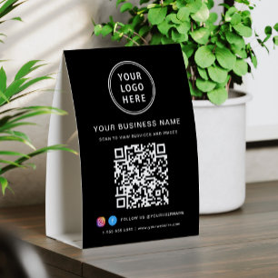 Plaque De Table Code QR Logo Entreprise Noir