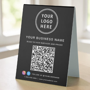 Plaque De Table Code QR Logo Entreprise Réseaux Sociaux Noir