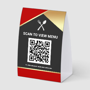 Plaque De Table Code QR Menu Numérique Rouge Or pour Restaurants
