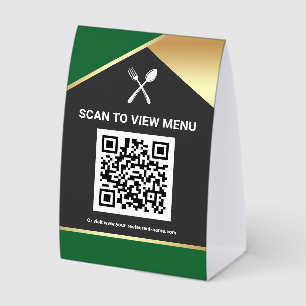 Plaque De Table Code QR Menu Numérique Vert Or pour Restaurants