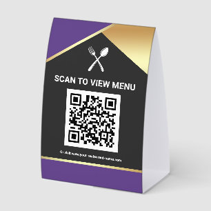 Plaque De Table Code QR Menu Numérique Violet Or pour Restaurants