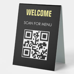 Plaque De Table Code QR - Menu numérisable sans contact noir blanc