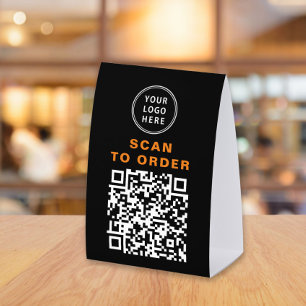 Plaque De Table Code QR noir de commande par scan pour restaurant