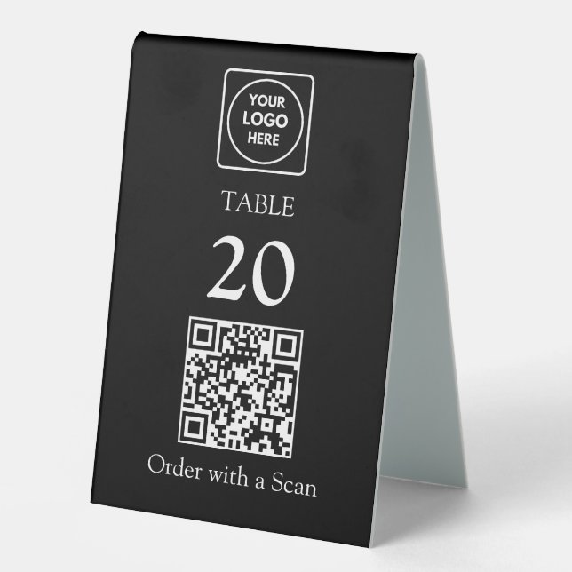 Plaque De Table Code QR noir | Numéro de table de restaurant Scan  (Recto)