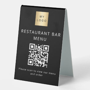 Plaque De Table Code QR noir restaurant café bar menu scan