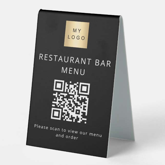 Plaque De Table Code QR noir restaurant café bar menu scan (Recto)