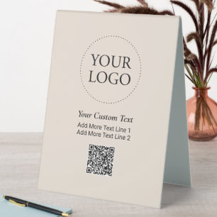 Plaque De Table Code QR promotionnel simple logo d'entreprise beig
