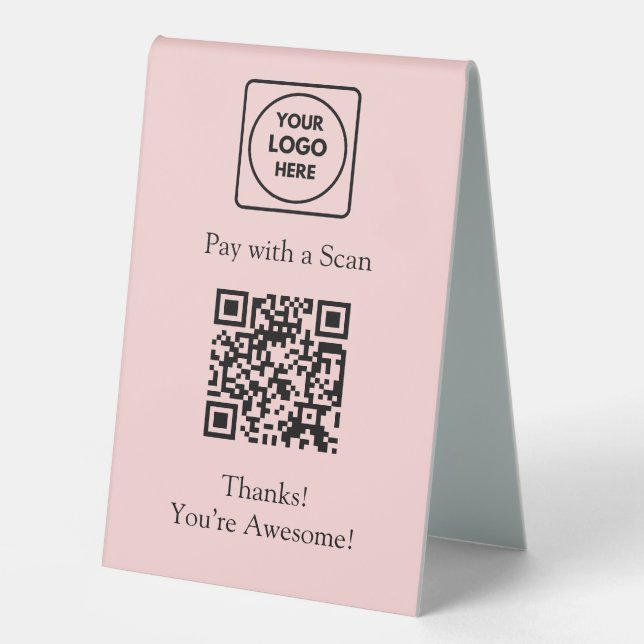 Plaque De Table Code QR rose | Scannez pour payer Logo d'entrepris (Recto)
