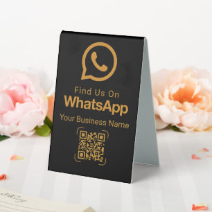 Plaque De Table Code QR WhatsApp Affaires Noir Or