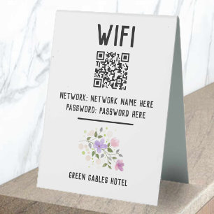 Plaque De Table Code WiFi avec code QR et conception florale