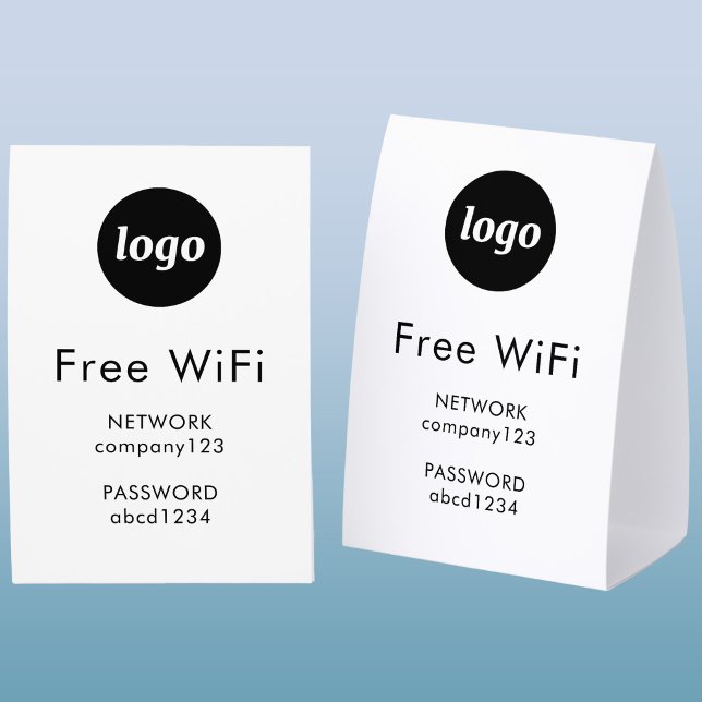Plaque De Table Code WiFi Logo Entreprise Internet (Simple logo with custom text business branding promotional wifi password code table tent sign)