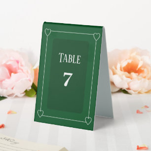 Plaque De Table Coeurs romantiques Moderne Vert foncé Numéro Maria