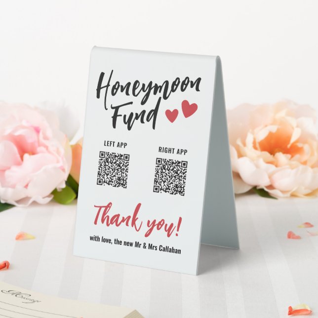 Plaque De Table Coeurs rouges mignons Fonds Lune de miel QR Code M (In SItu (Mariage))