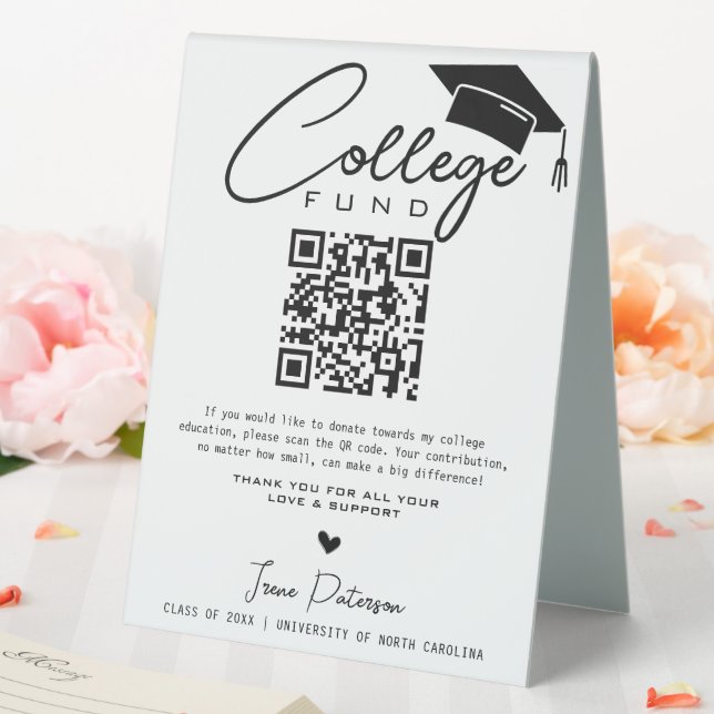 Plaque De Table College Fund Qr Code Black White Graduation Modern (In SItu (Mariage))