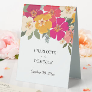 Plaque De Table Coloré été Floral Couple Nom Mariage