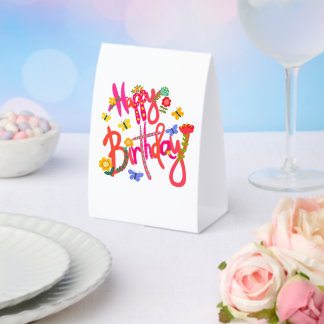 Plaque De Table Colorful Happy Birthday Floral & Butterfly Party