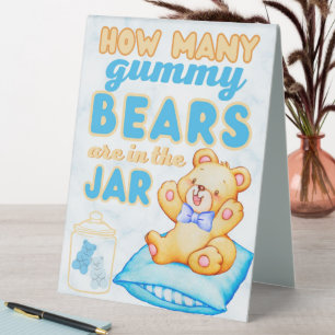 Plaque De Table Combien de Gummy Bears Blue Baby shower Jeu