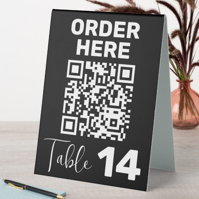 Plaque De Table Commande ici Qr Code noir blanc chic moderne (En SItu (Tableau))