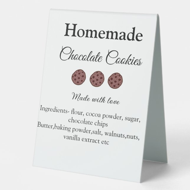 Plaque De Table Cookies au chocolat faits maison avec amour ajoute (Recto)