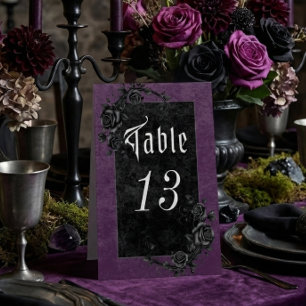 Plaque De Table Corbeau noir gothique et Rose Mariage violet