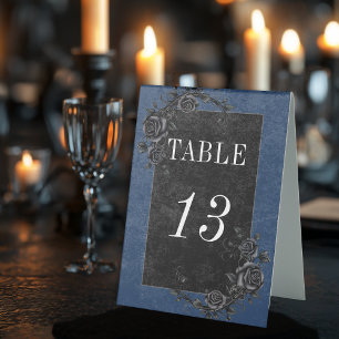 Plaque De Table Corbeau noir gothique et Rose noir Mariage bleu